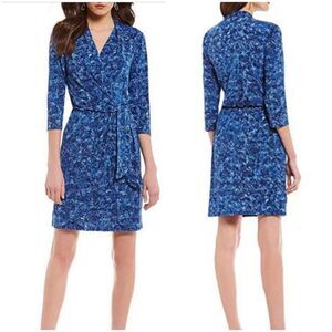 H Halston Faux Wrap Dress Blue Static Size M